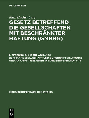 cover image of § 13 mit Anhang I (Einmanngesellschaft und Durchgriffshaftung) und Anhang II (Die GmbH im Konzernverband), § 14